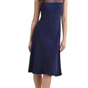 Lauren Ralph Lauren Beaded Georgette Dress -Size 10 Navy Blue